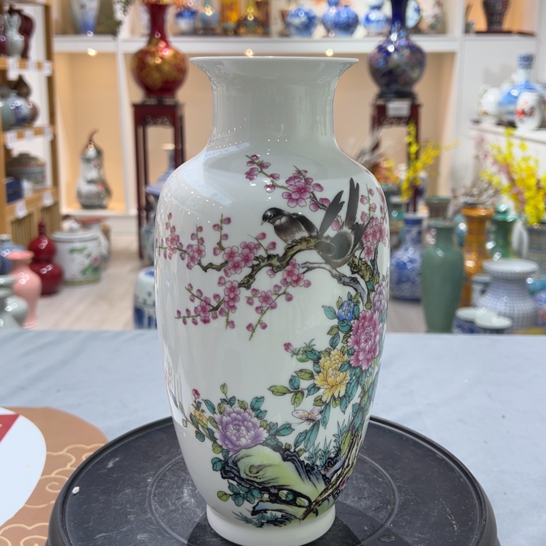 陶摆件27cm春色满园冬瓜瓶