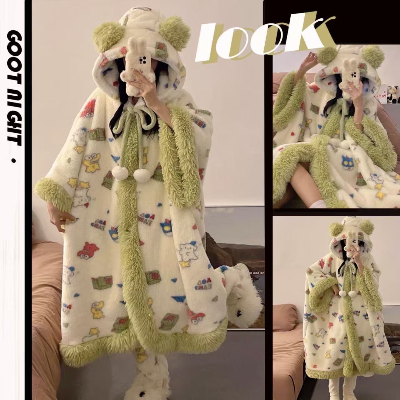 【抹茶蜡笔】毛绒睡衣加厚睡衣可外穿韩版网红时尚宽松显瘦
