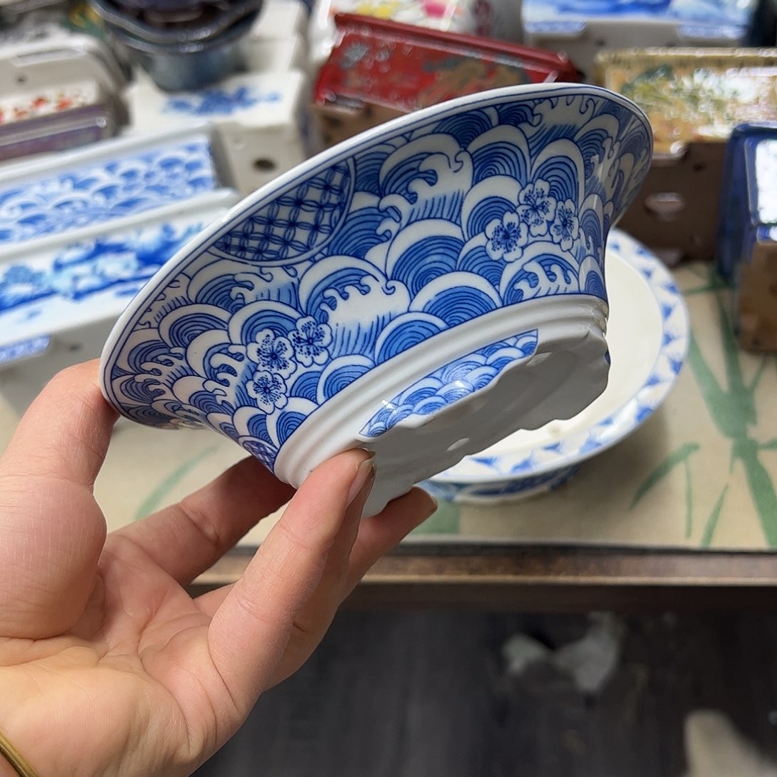 紫砂花盆650号瑕疵15/5cm仿手绘海浪花纹