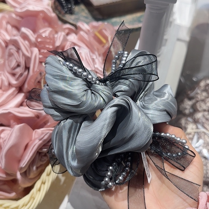 非金属布艺银色蝴蝶结发圈