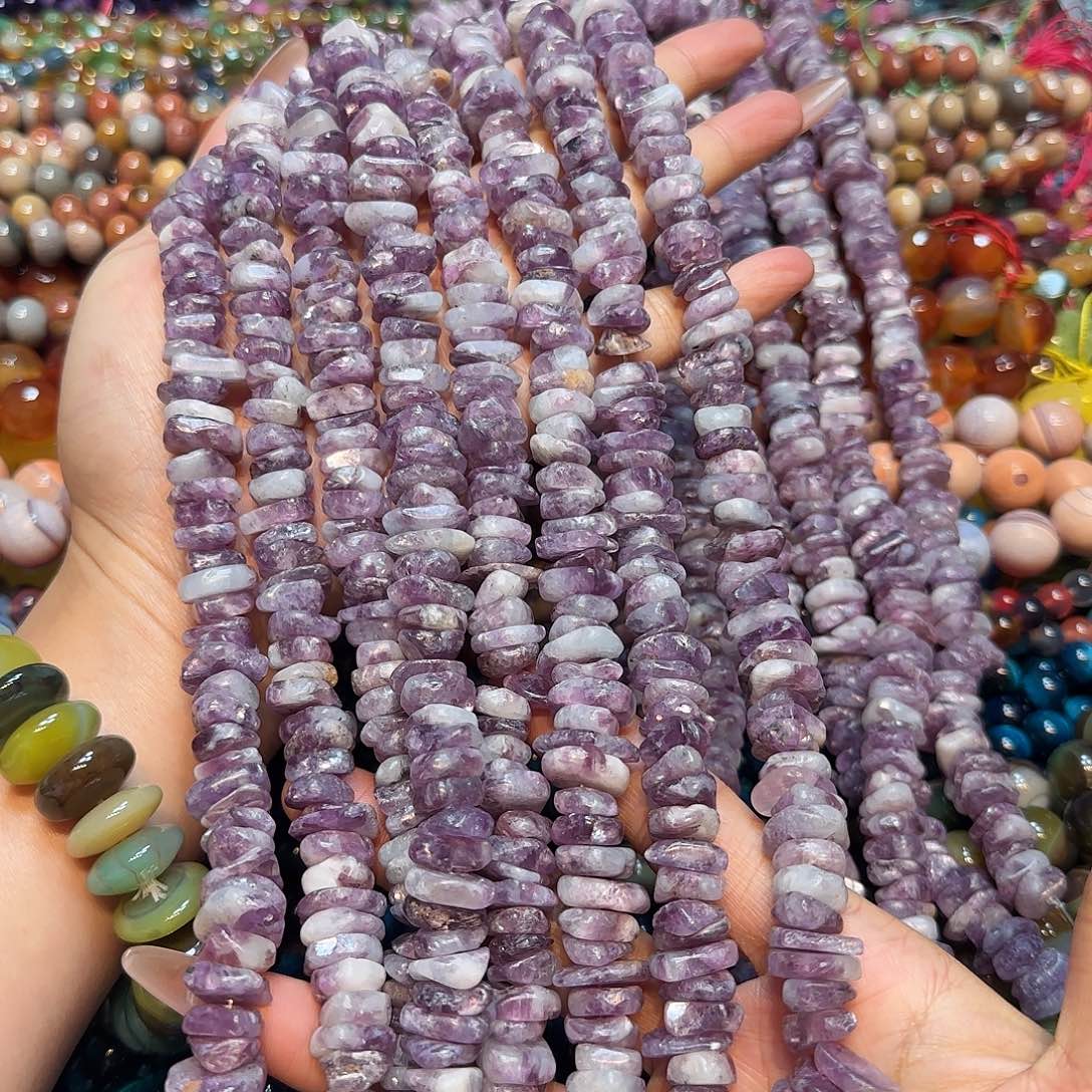 玛瑙/玉髓未镶嵌珠宝半成品紫锂云母隔片一条13mm