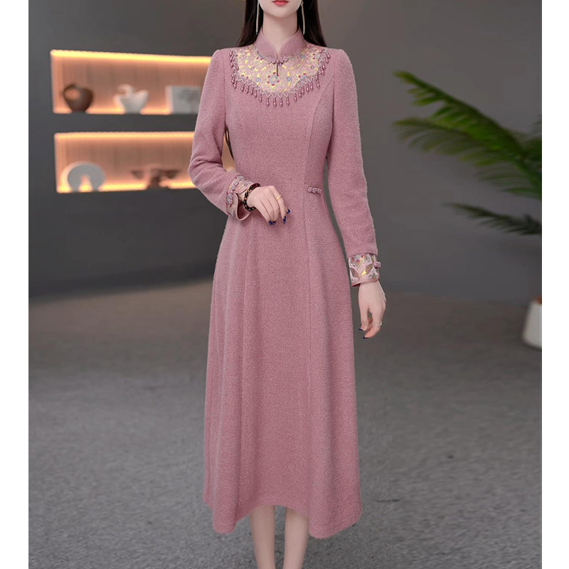 DBF-25A102AL 新中式轻奢改良旗袍洋气优雅气质加厚连衣裙M-5XL