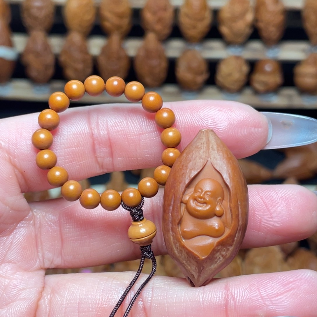 北***狼橄榄核把件三生佛