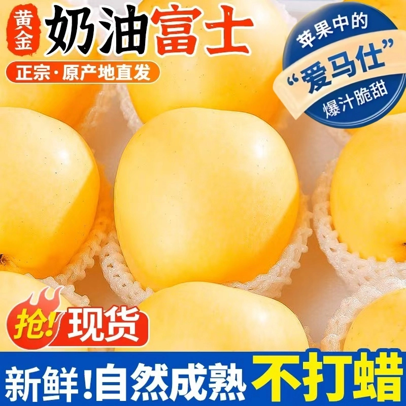 【助农】2025奶油苹果山东烟台黄金富士脆甜冰糖心带箱5斤新鲜水果Y