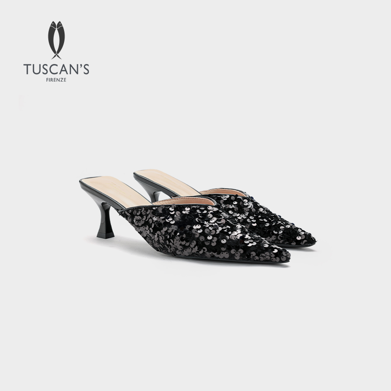 TUSCAN'S新款法式时尚气质优雅高级感亮片尖头女士细跟高跟鞋