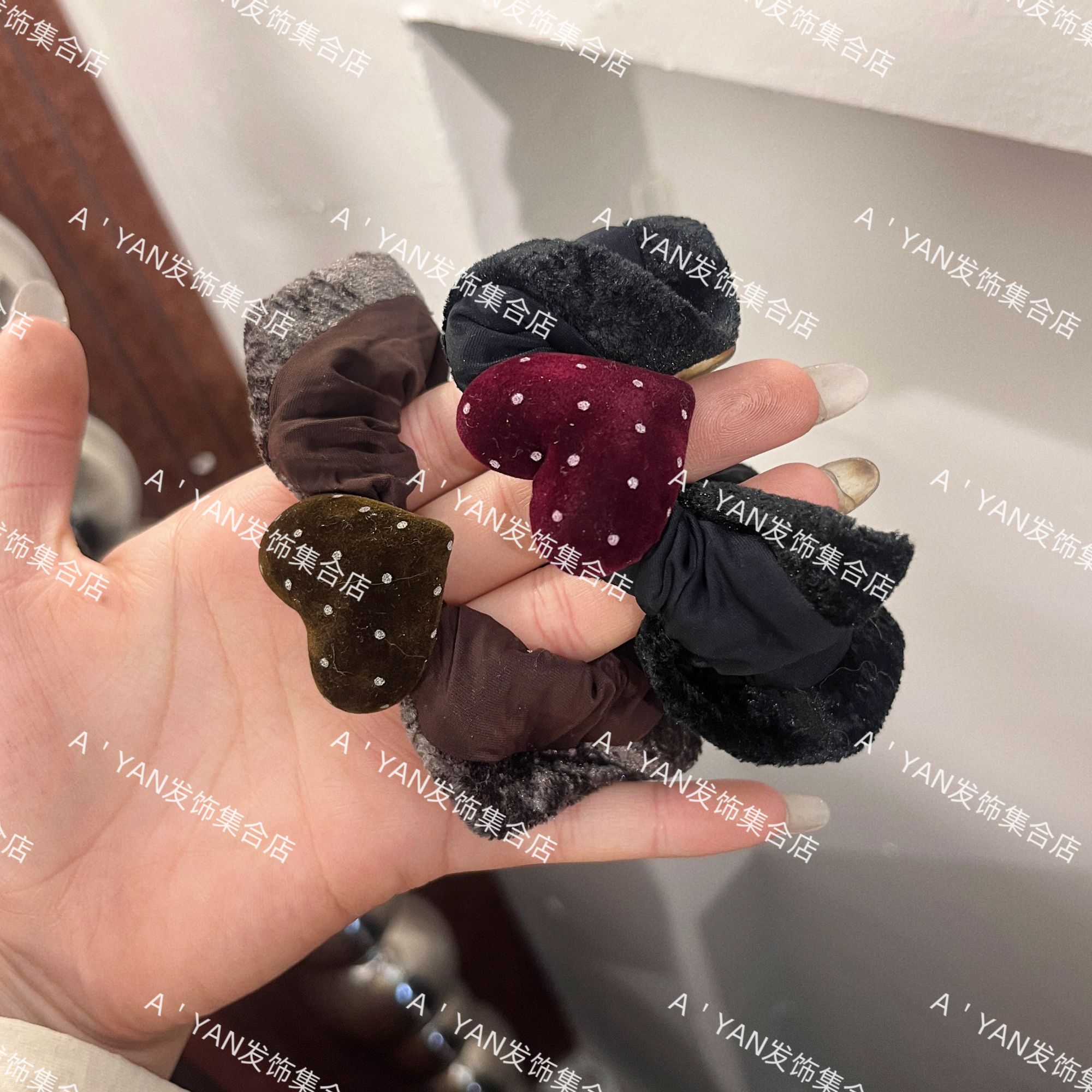 秋冬新款气质绒布大肠发圈爱心质感扎马尾头绳减龄发绳女头饰A156