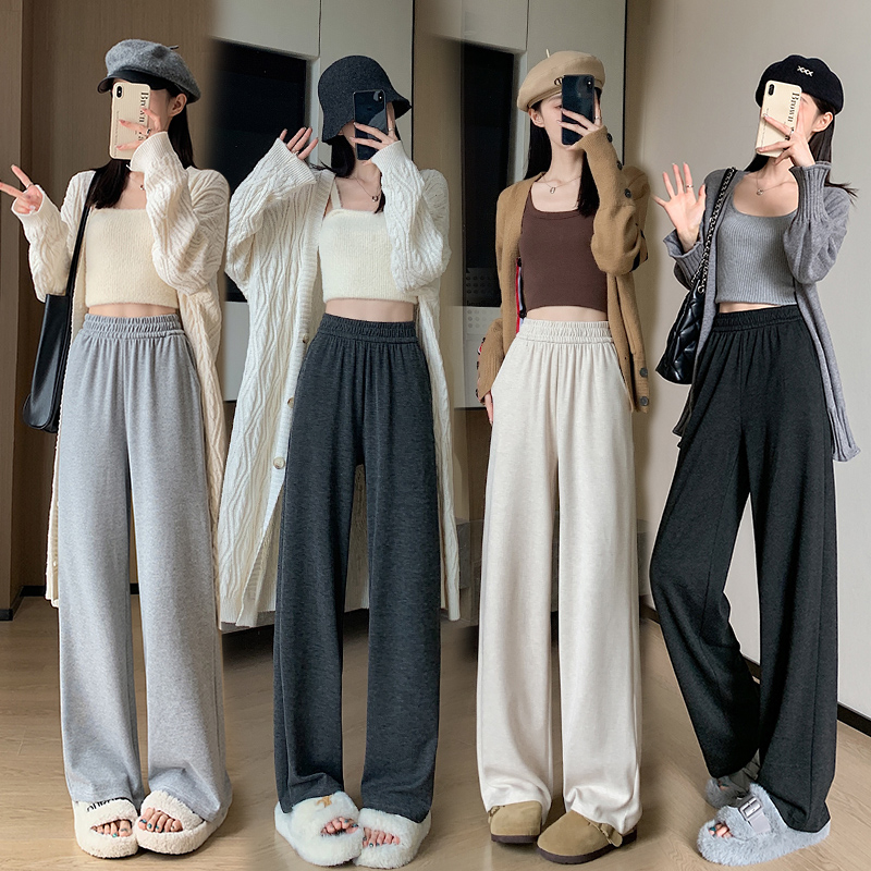 灰色糯米裤女春季软糯2025新款高腰垂感拖地休闲小个子慵懒阔腿裤