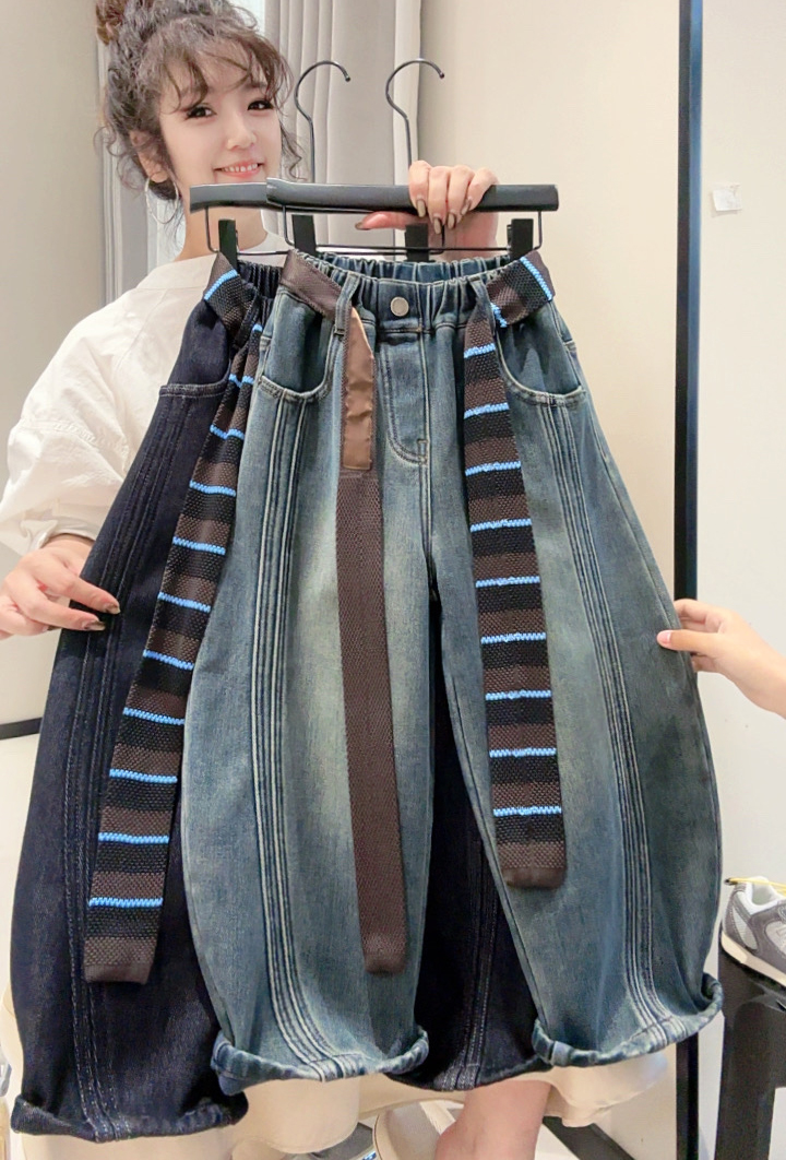 童装2025冬季新款韩版男女童百搭一体绒牛仔裤儿童弯刀裤潮酷A808