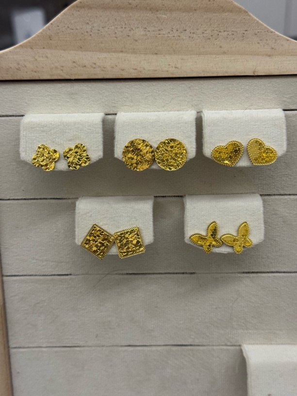 钛钢耳饰 耳钉金色爱心/水滴/铃铛镶嵌时尚女士精美女轻奢风