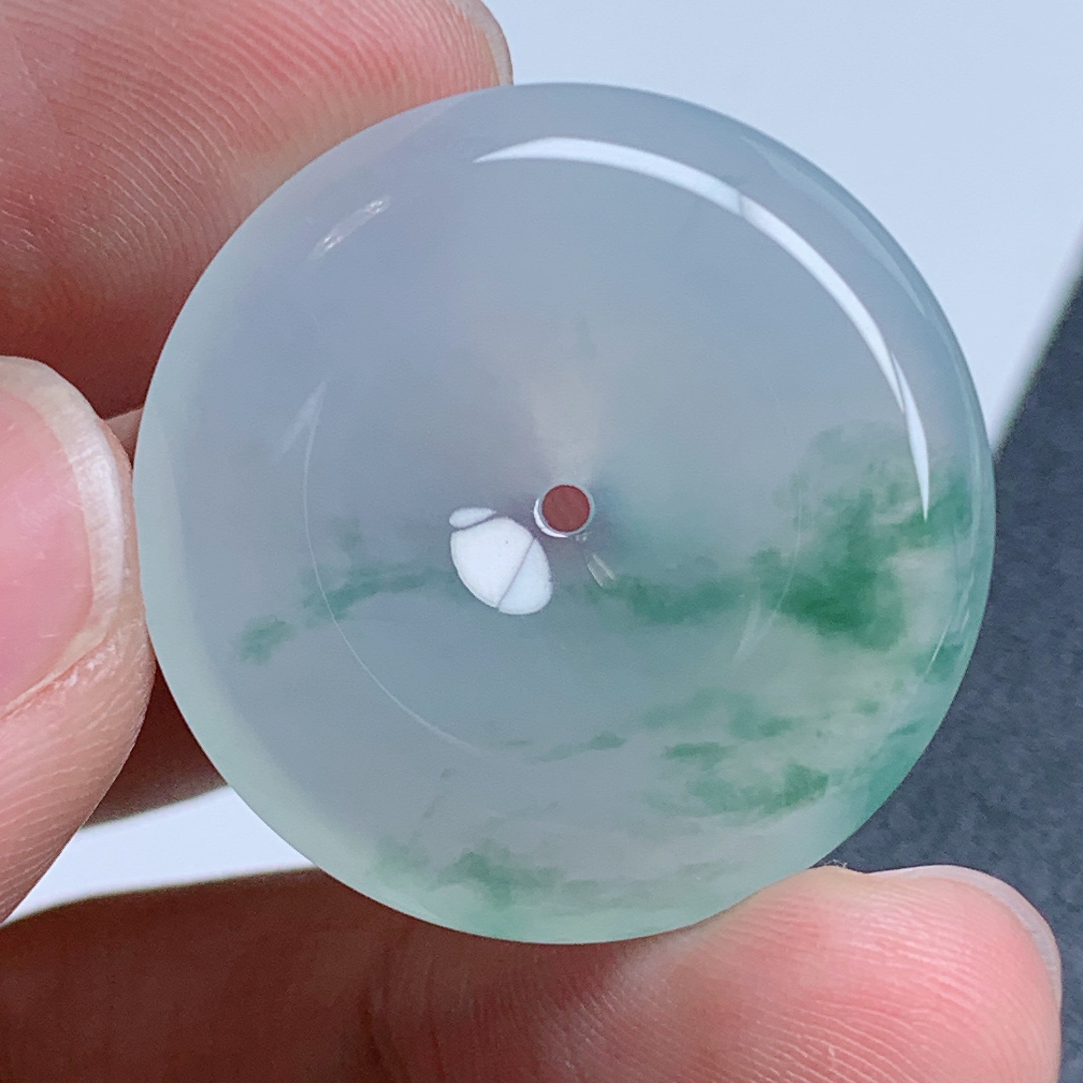 冰润飘花平安扣缅甸天然翡翠玉坠 花色灵动 尺寸29/5.7mm