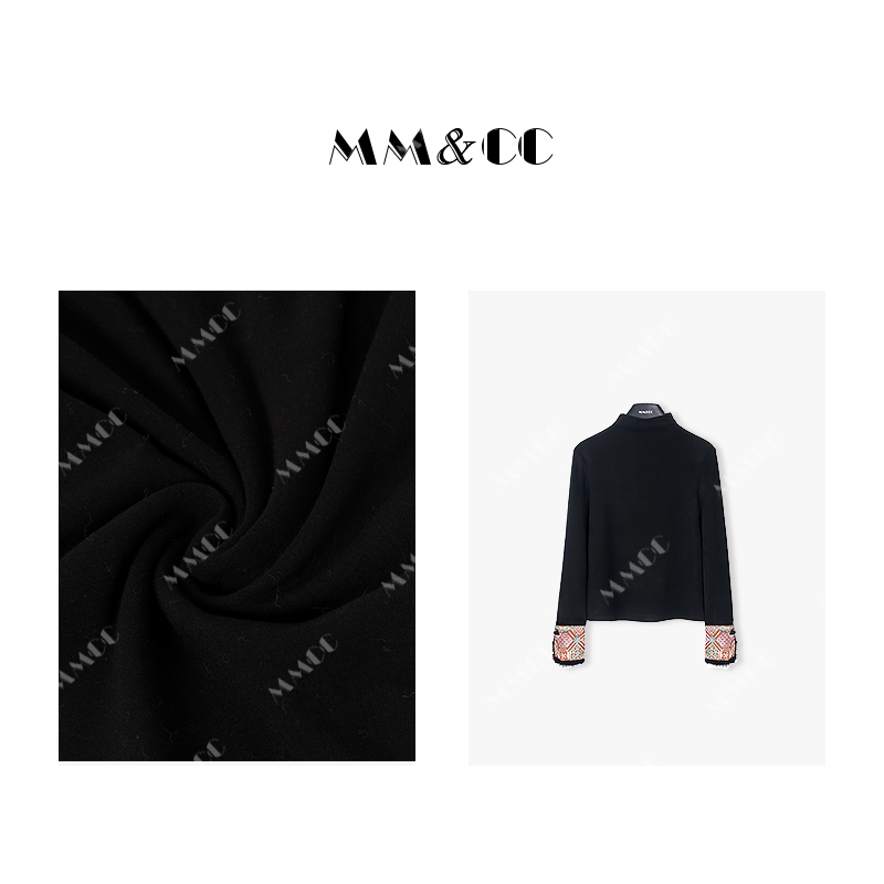 【吉祥】拼接刺绣水貂毛打底衫新款内搭上衣t恤衫保暖弹力小衫E7007