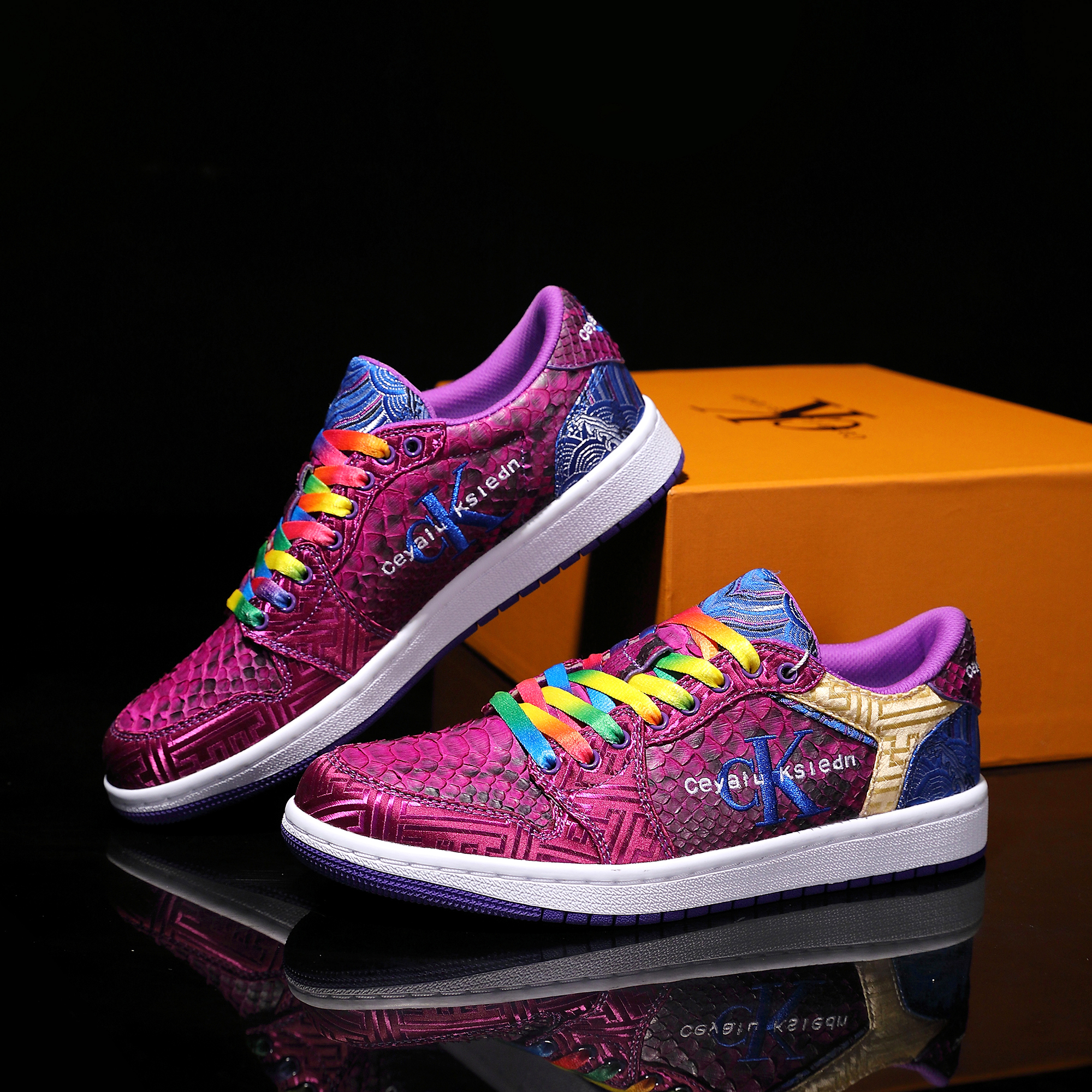 CEYAIU KSLCDN【定制】真皮紫色潮鞋个性透气低帮板鞋轻奢百搭休闲