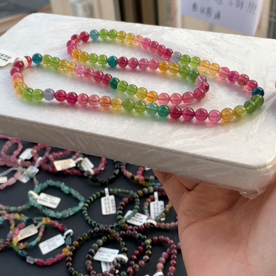 未镶嵌碧玺手链浓艳透体彩虹三圈