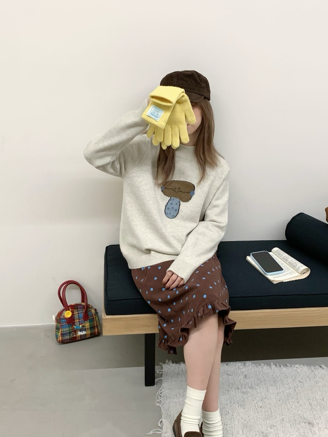 卡通蘑菇领青少年女2025冬季新款宽松百搭软糯针织衫上衣ML-8546