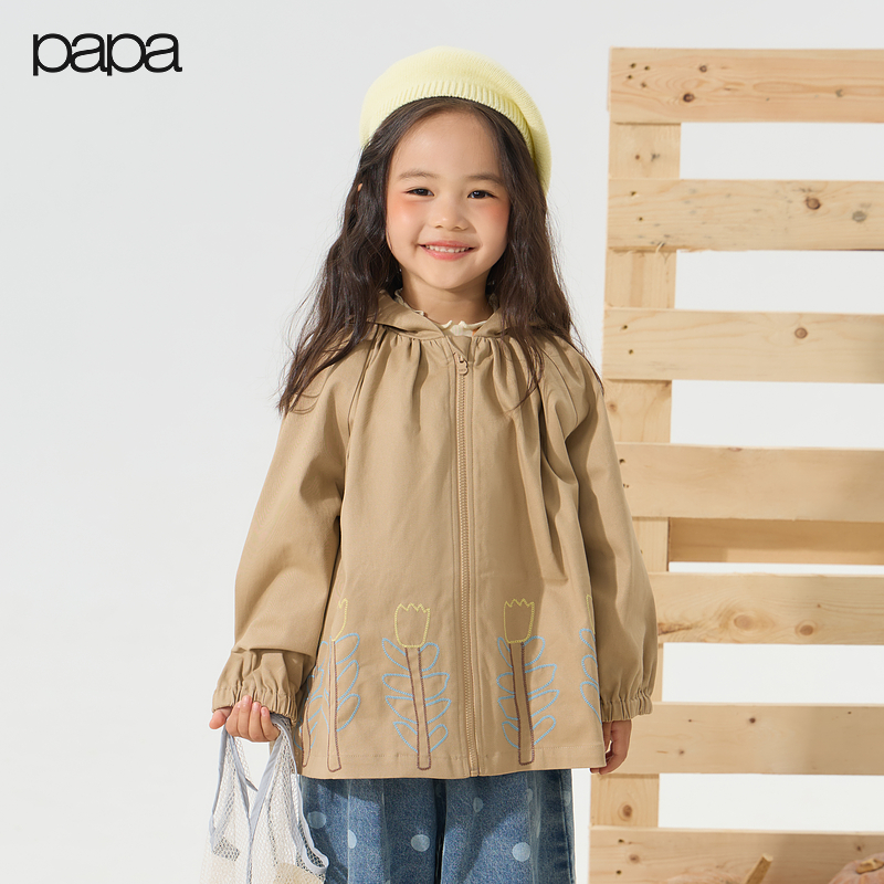 【商场同款】papa爬爬女宝宝高弹斜纹水洗棉绣花外套