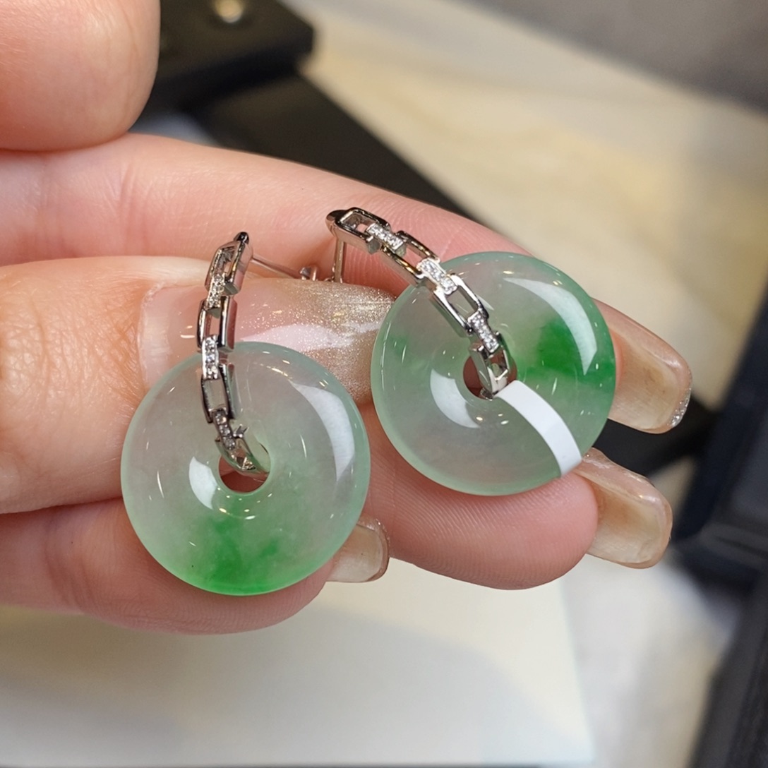 翡翠耳饰18K金镶嵌甜甜圈