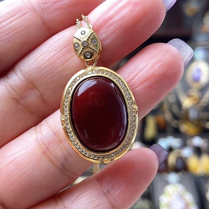 琥珀颈饰银S925镶嵌吊坠