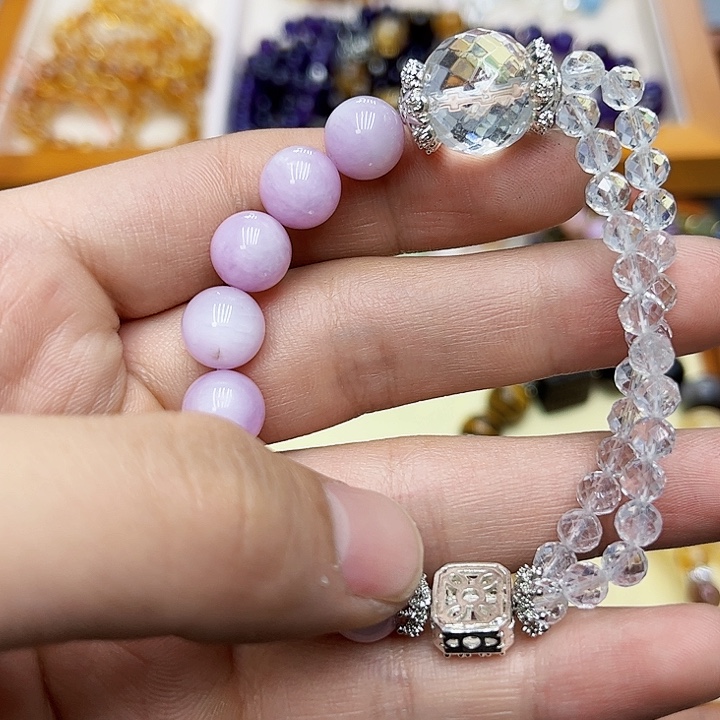 水晶手链银S925镶嵌紫锂辉