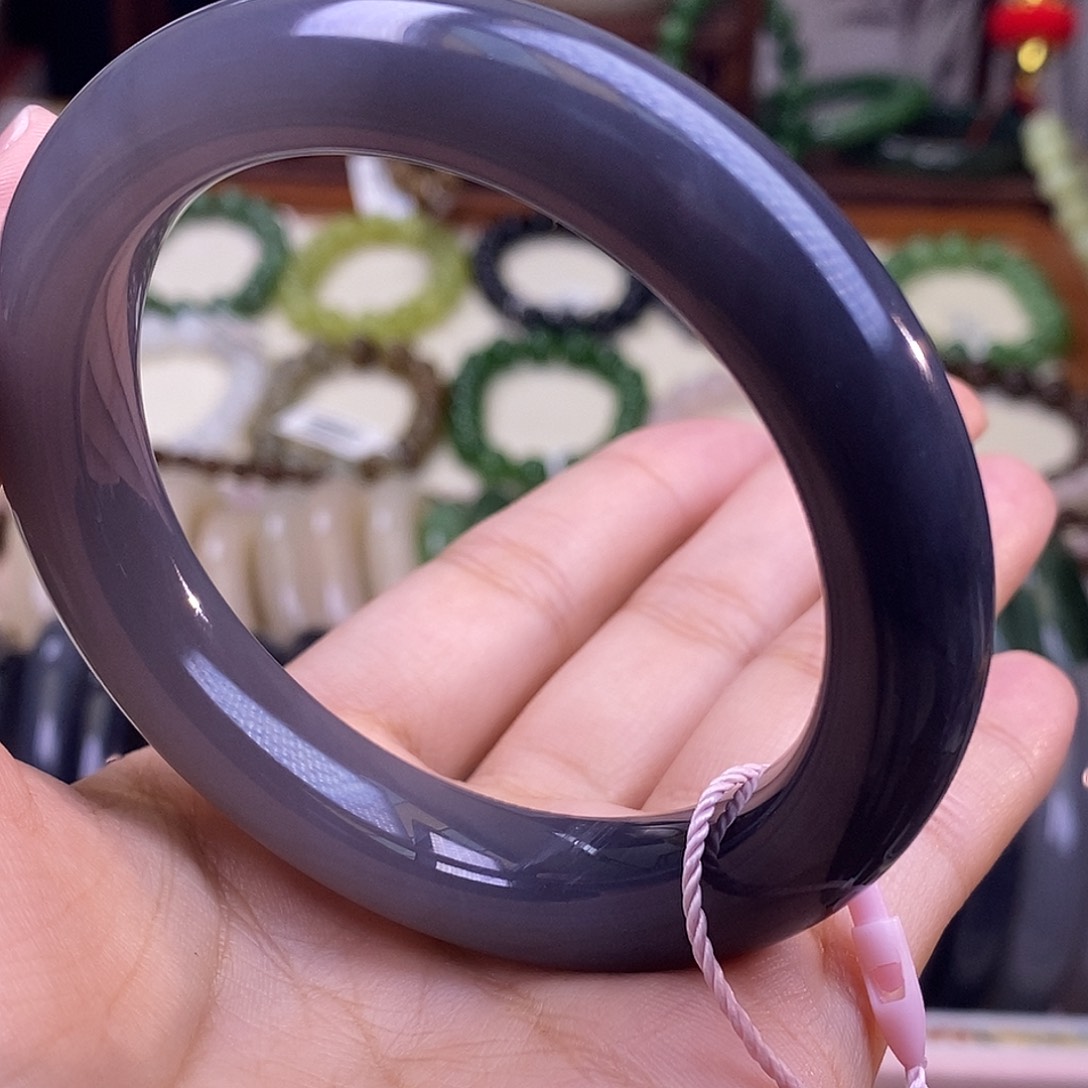 未镶嵌和田玉挂件毕业级老坑料高冰浓烟紫半山水手镯57