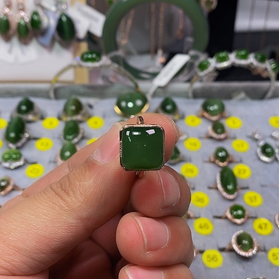 和田玉（碧玉）戒指银S925镶嵌清*欢