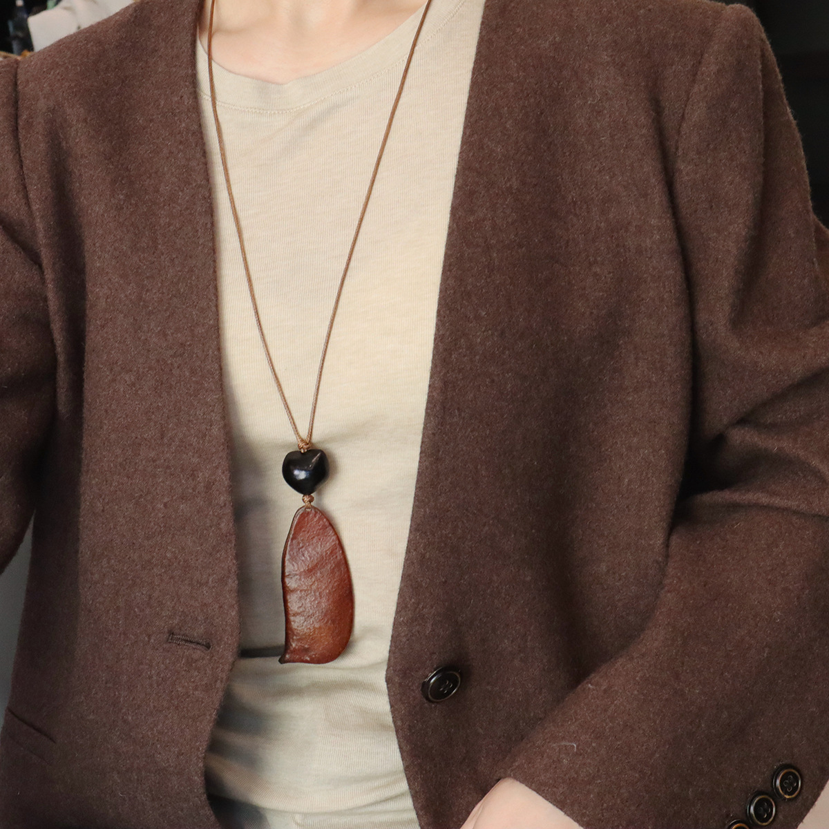 非金属木质吊坠 棕色天然果实吊坠复古新中式禅意挂绳毛衣链挂脖