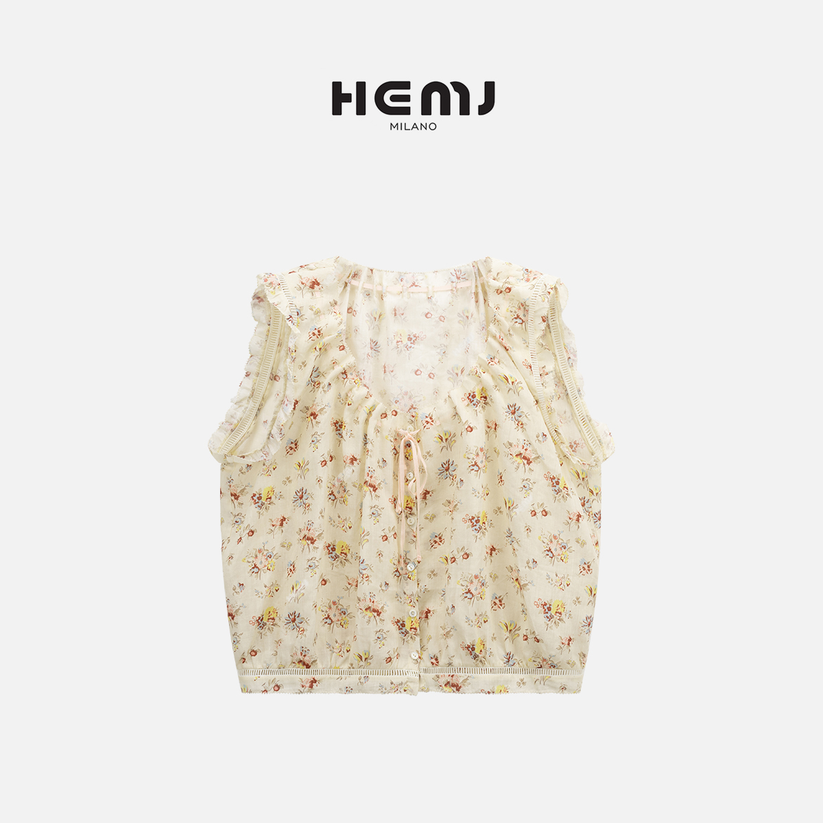 HEMJ 和梦洁薄款V领系带单排扣衬衫设计感镂空上衣 CM2B8136