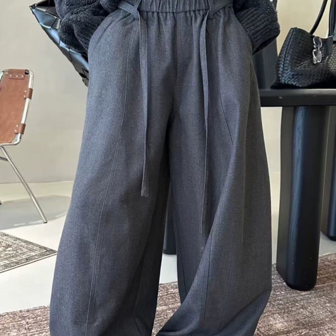 梦小小女装西装阔腿裤2025秋新款高腰显瘦直筒休闲裤宽松拖地长裤