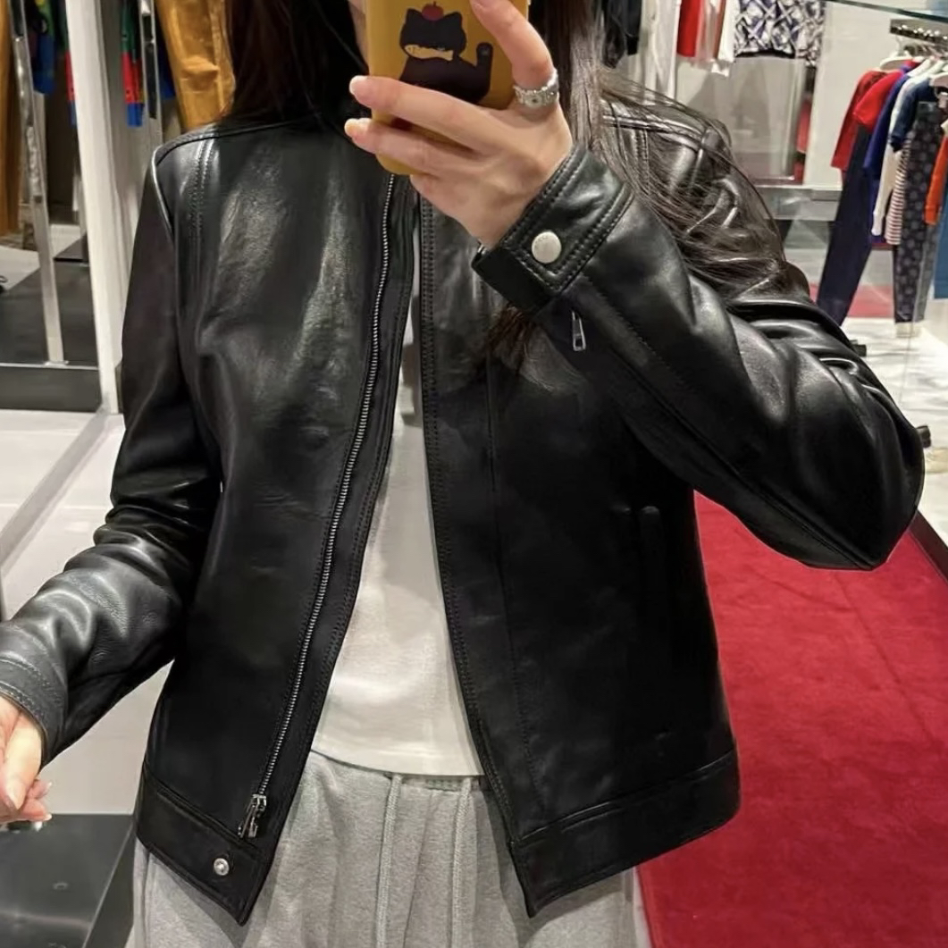 99新 GUCCI/古驰 2581/黑色立领短款羊皮革皮衣/40码