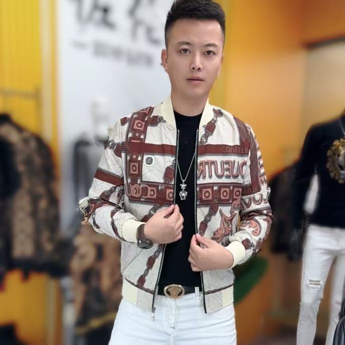 68011秋季新款时尚男士提花修身立领夹克