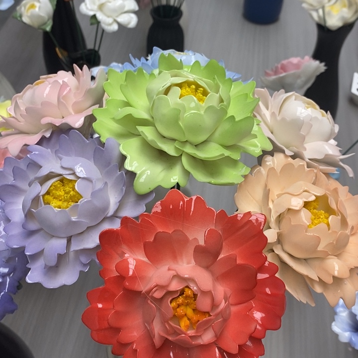 陶瓷陶瓷材料加工7朵大牡丹