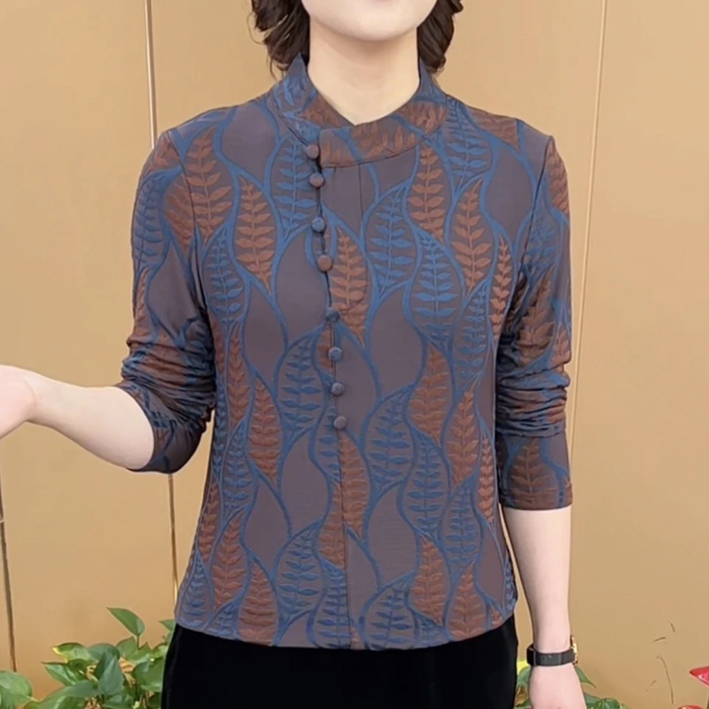 【大码】新款轻奢设计感不规则圆领印花长袖打底衫T恤女遮肚子修身