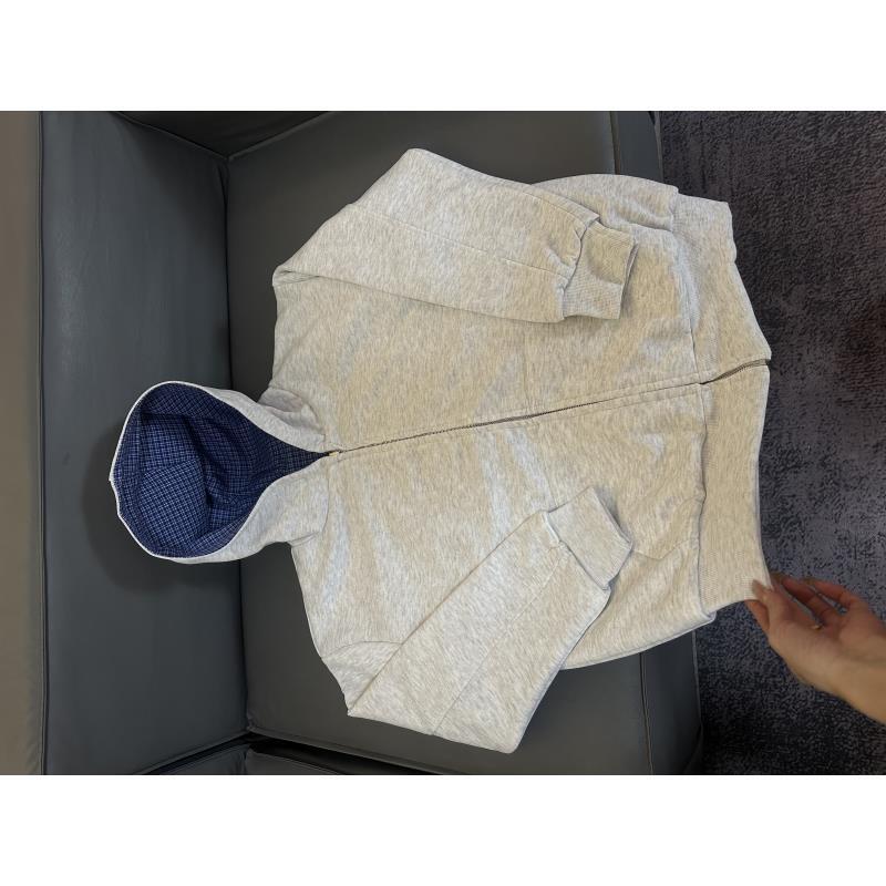 Z184 美式格纹卫衣男款开衫拉链连帽外套cleanfit双面穿短宽夹克