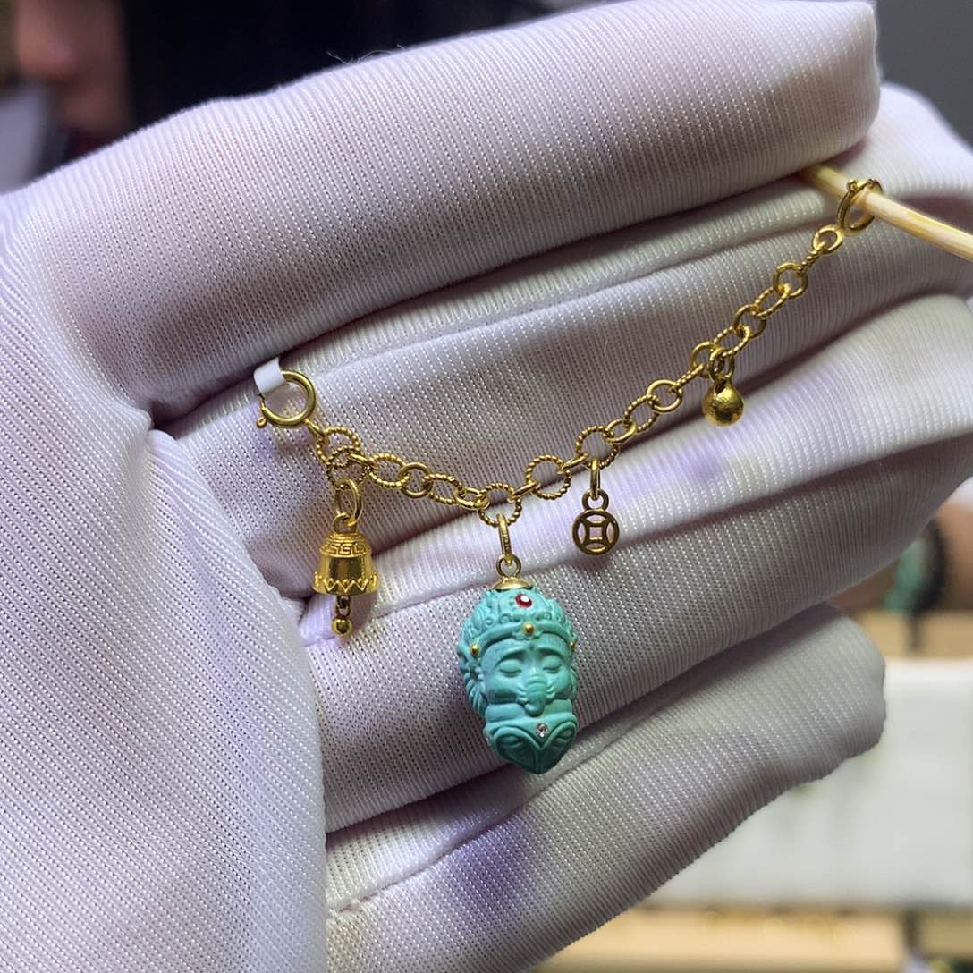 绿松石18K金镶嵌半链