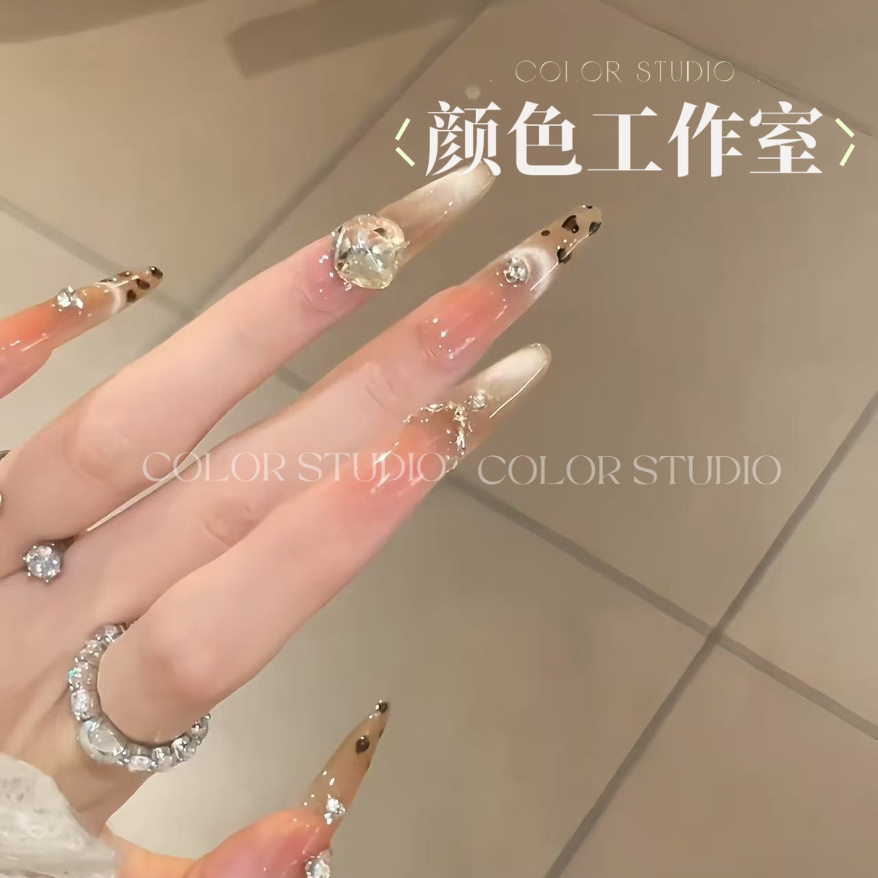 【原野焦糖】千金风爆闪金棕色秋冬豹纹猫眼纯手工显白K9钻穿戴美甲