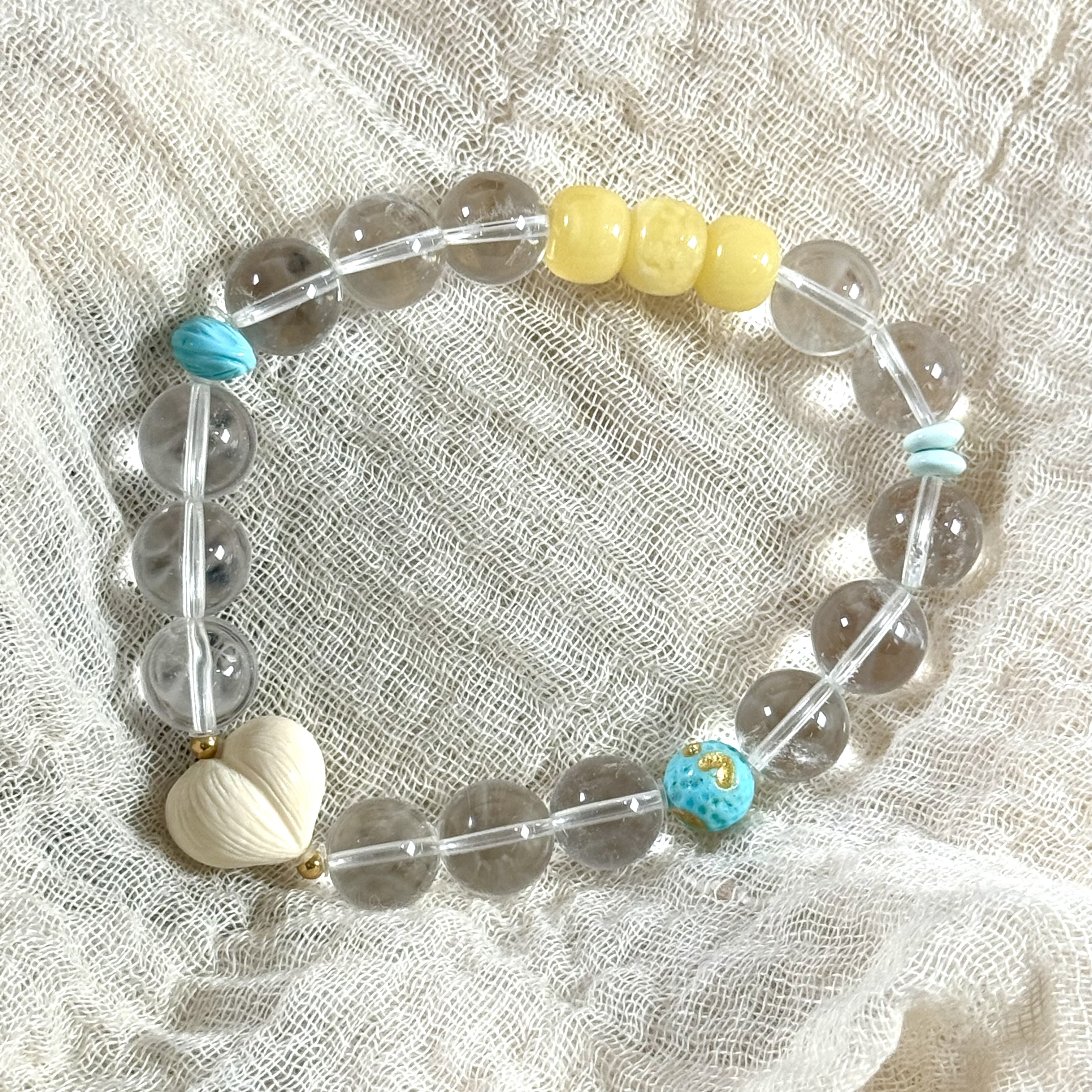 【景旺-清淼专属】9mm+18k金猛犸屁桃白水晶手串百搭气质女款简约