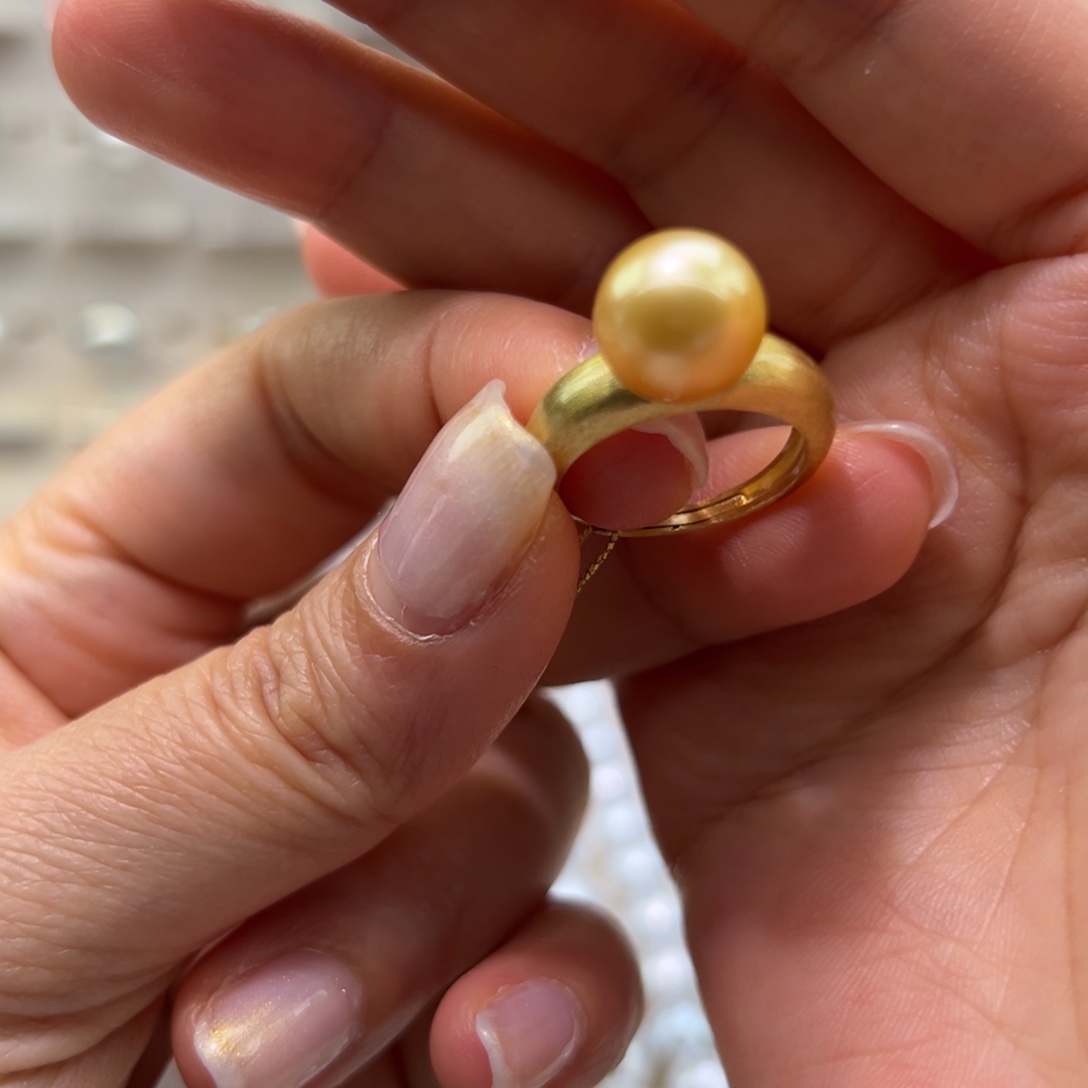 银S925镶嵌戒圈海水珍珠9.2mm浓金正圆无暇拉丝素圈