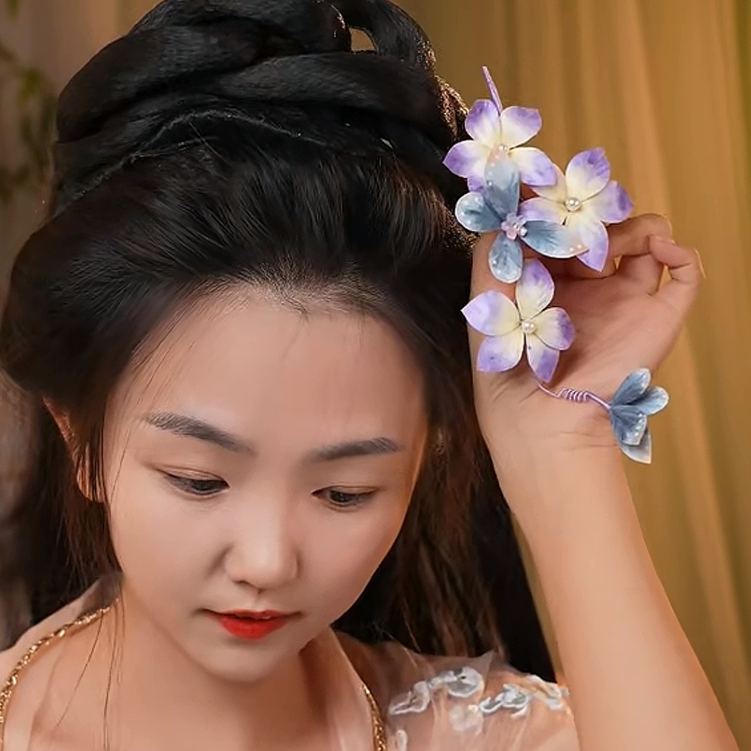  古风发饰汉服绒花发簪 手工制作默认商品微瑕 
