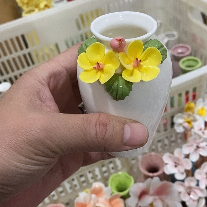 瓷片纯手工陶瓷花摆件瑕
