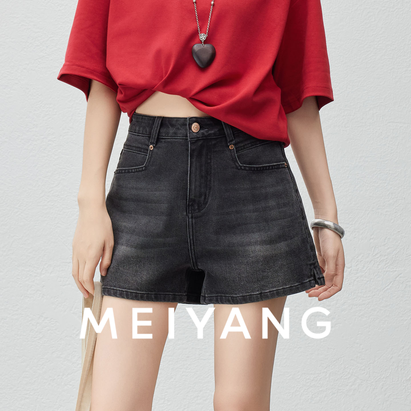 A美洋MEIYANG 夏果三号牛仔短裤【商场同款】高腰A字休闲裤-周二