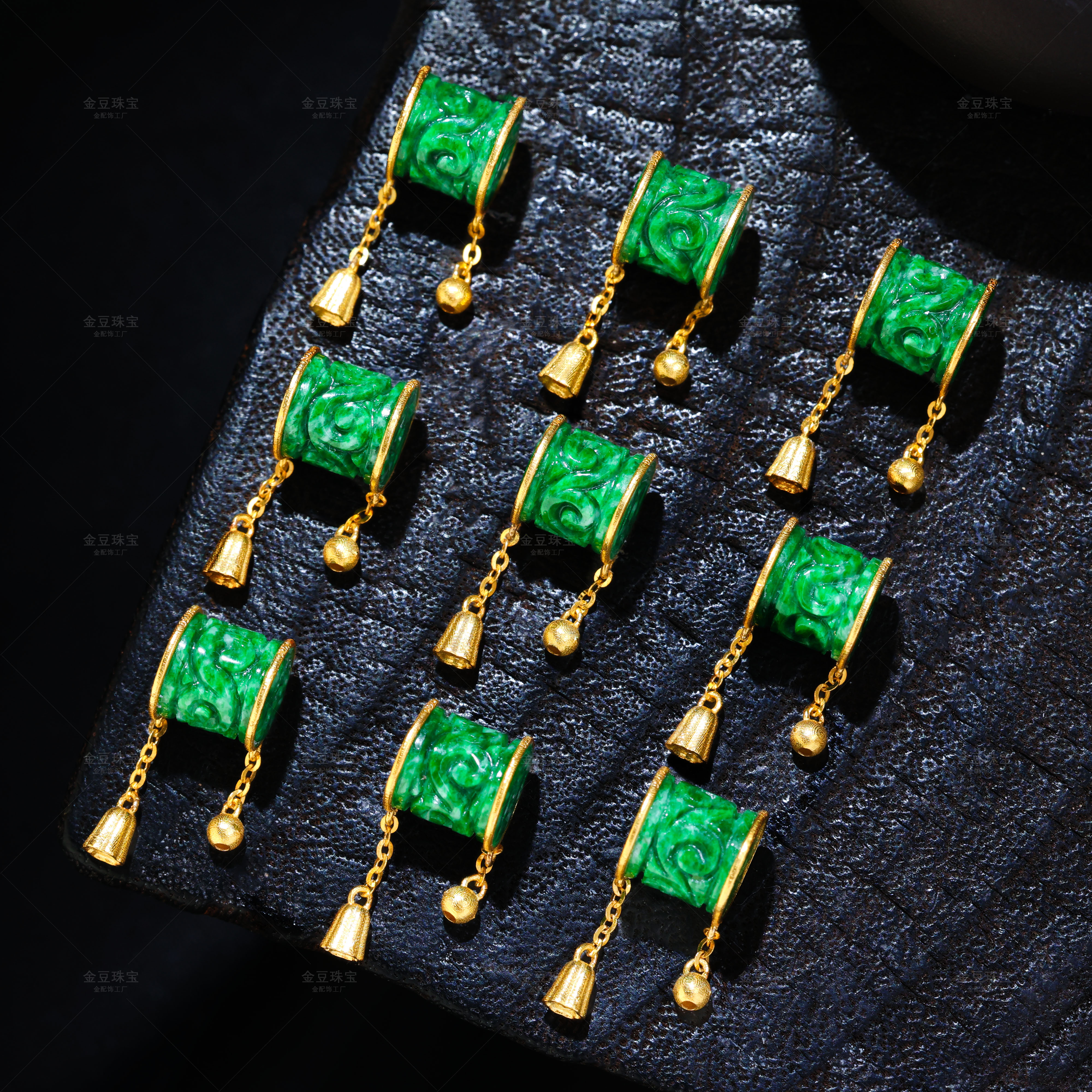 18K升级加大号满绿天然缅甸翡翠两世欢桶珠路路通隔珠卡环流苏F