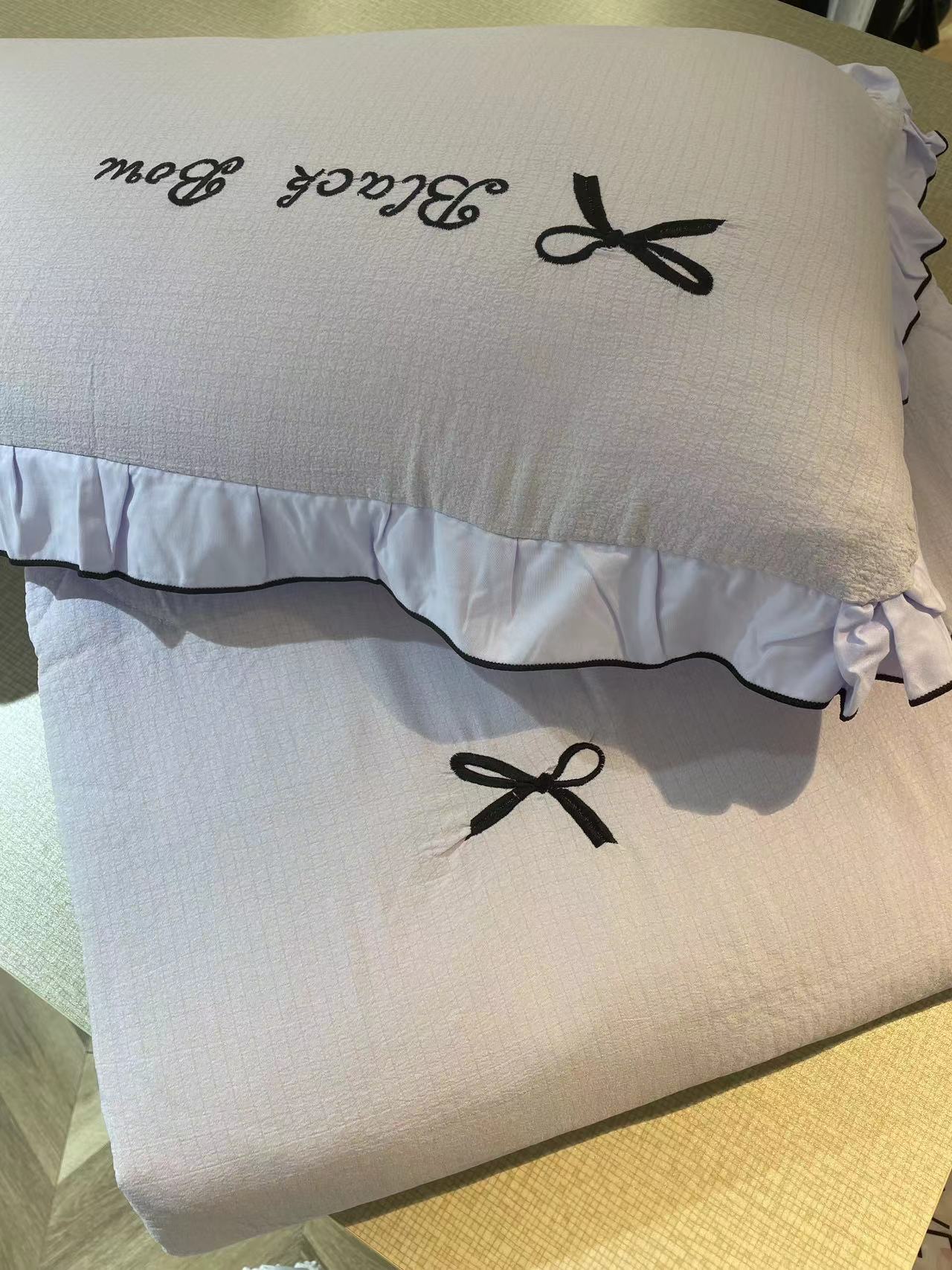 法式毛巾绣花边夏被夏凉被空调被四件套初夏紫色