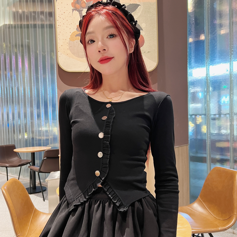 微胖遮肉收腰长袖t恤女胖MM秋冬弹力显瘦百搭青春修身短款上衣