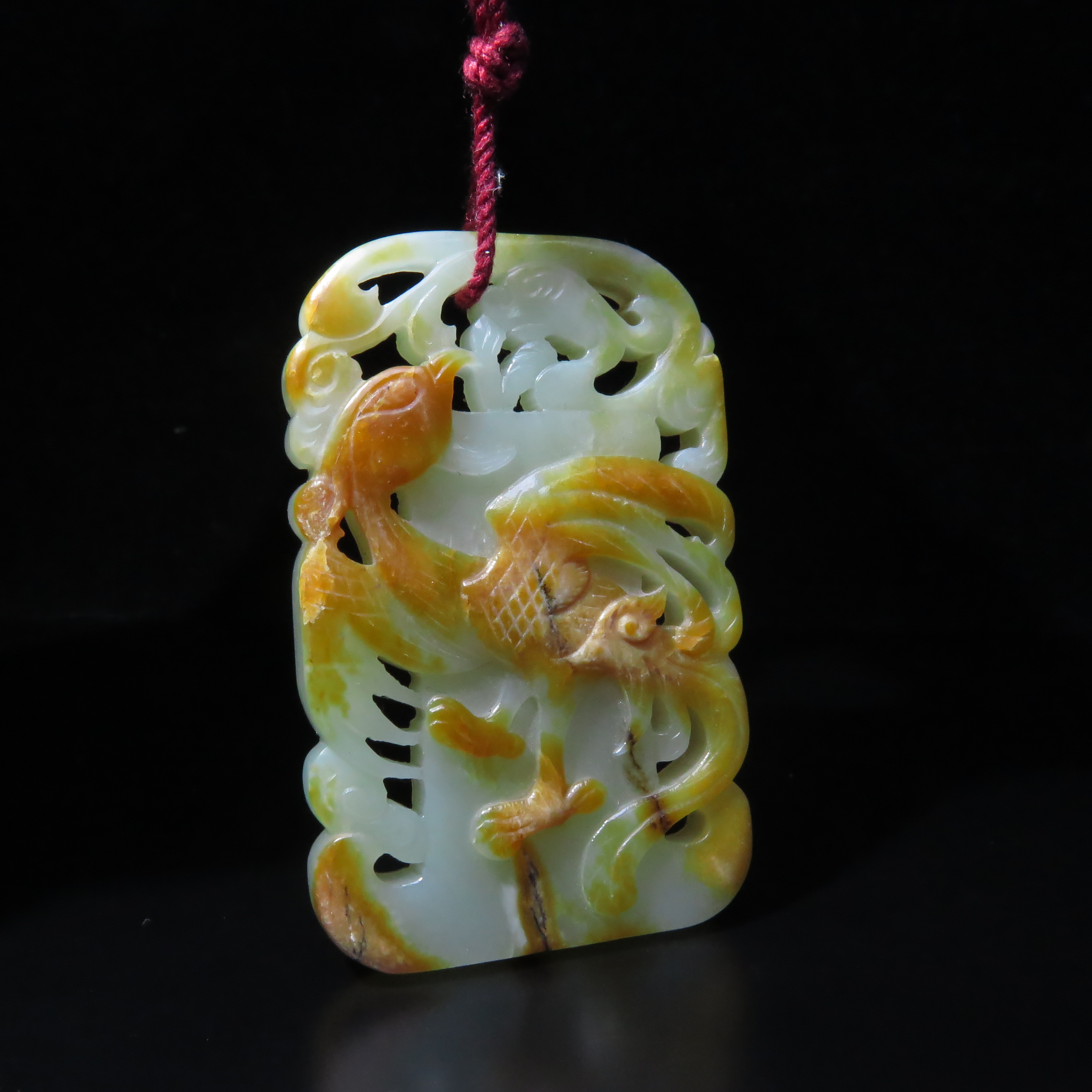 民国烫色凤鸟纹玉牌饰/MZ507537/和田玉/民族文物