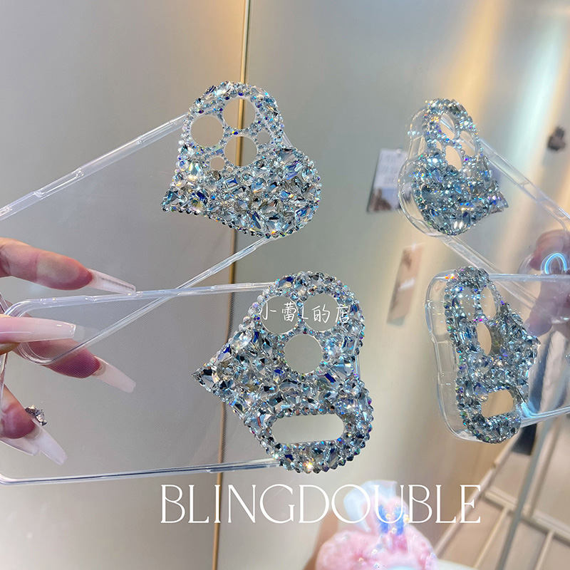 爱心镜头水钻透明软壳镜头14满钻15适用ins苹果17promax立体16pro