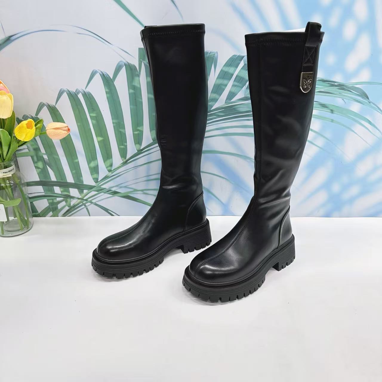 小强家女鞋中跟粗跟厚底高筒靴子（C435-60-1）（6633-95043163-311）