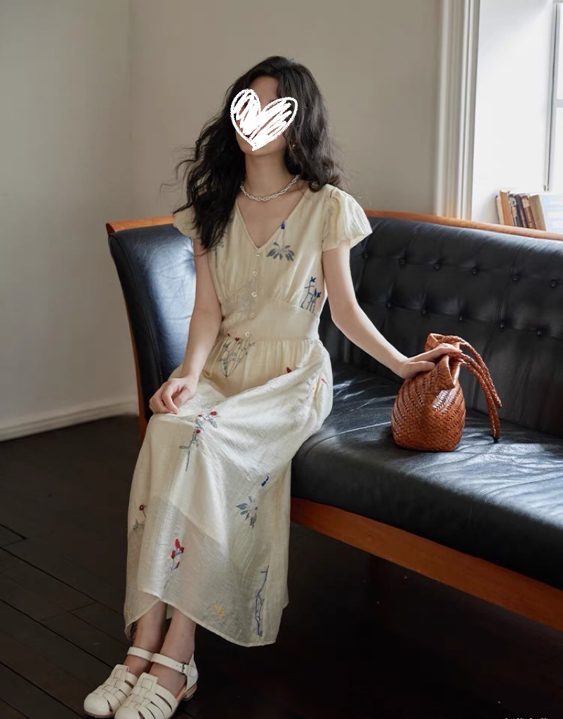 【森系少女】夏法式茶歇轻熟风设计感小众收腰森系碎花连衣裙女