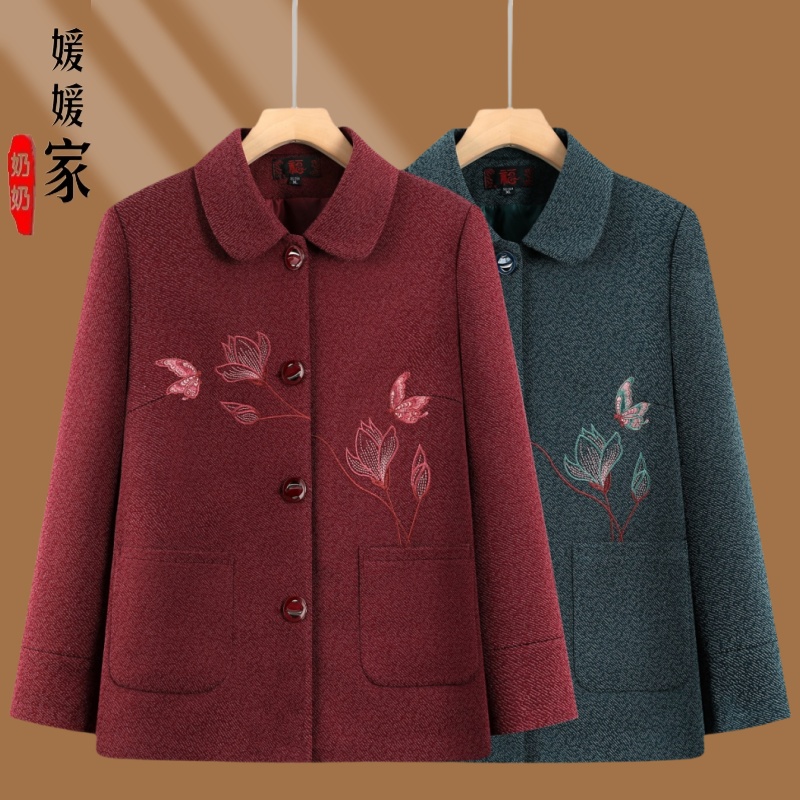 中老年妈妈春秋款外套老人绣花衣服洋气婆婆秋装上衣老太太春秋装