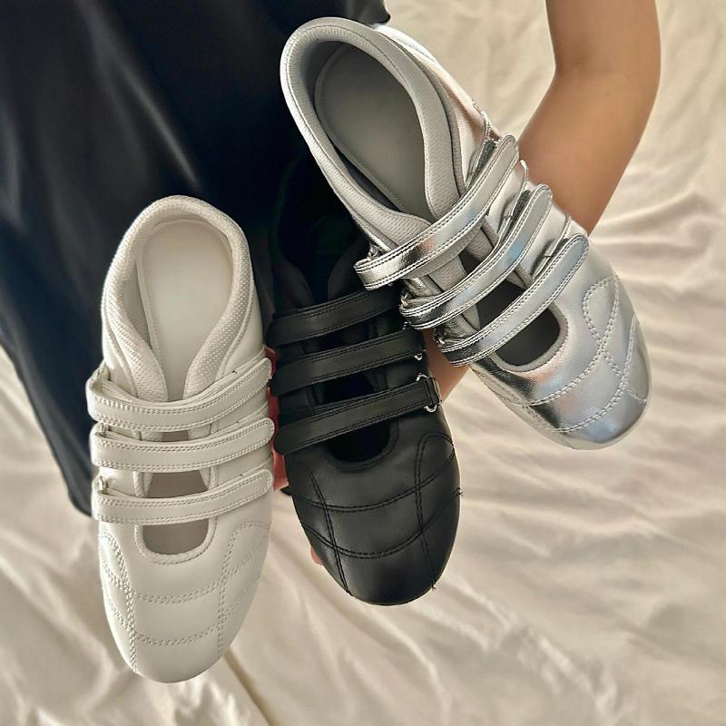 羊皮版~韩版休闲魔术贴平底圆头休闲鞋真皮百搭运动单鞋小白鞋女