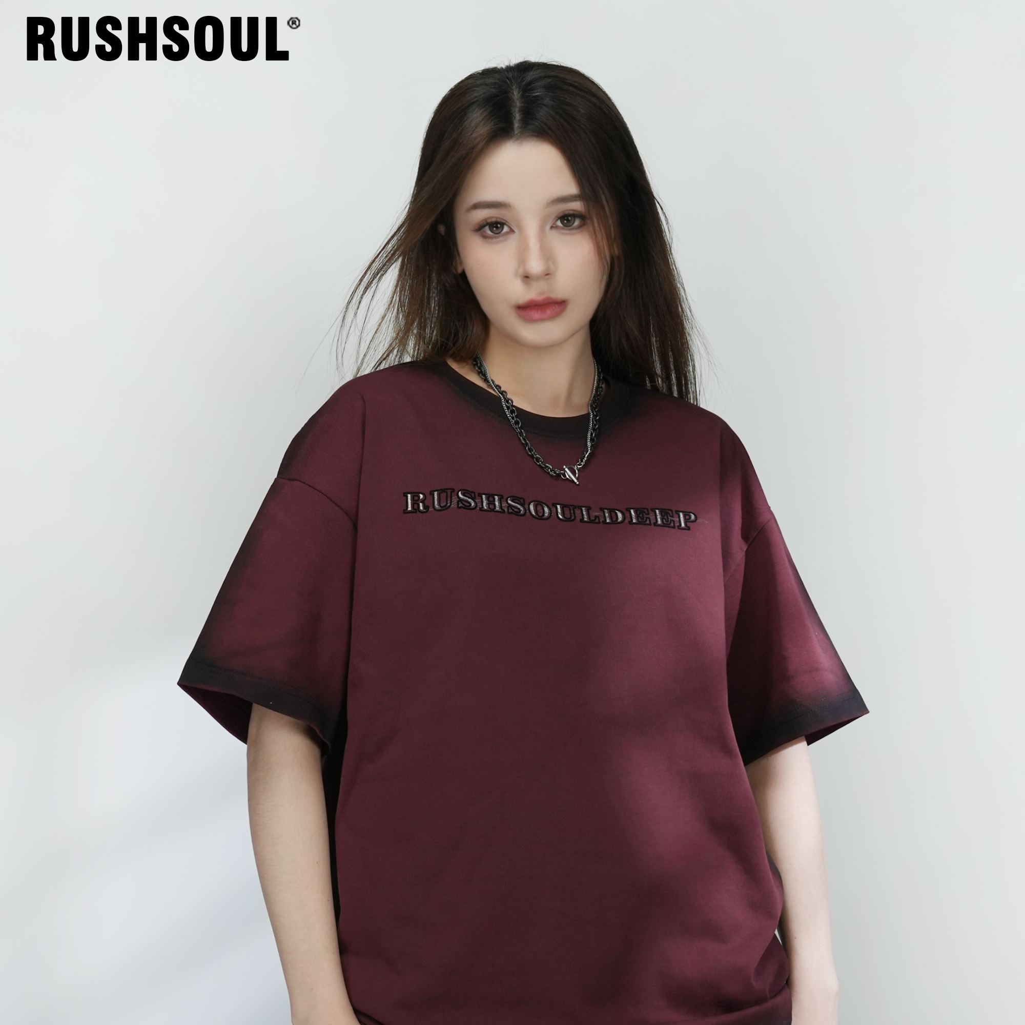 【做旧喷色】RUSHSOUL350克纯棉夏季小众百搭情侣男女短袖t恤