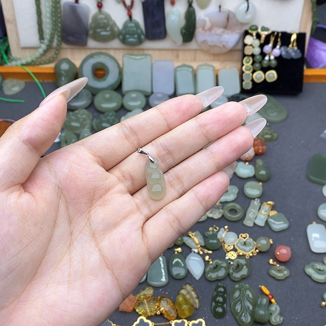 和田玉银S925镶嵌吊坠(不含链)